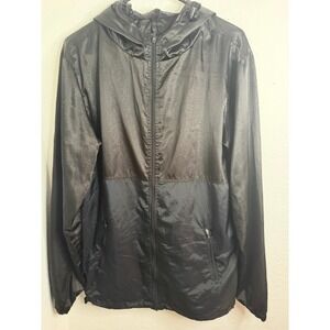 Rook Brand Mens Black Crackle Print Full Zip Hooded Windbreaker Jacket Large
